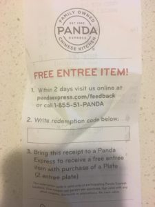 panda express survey receipt back side